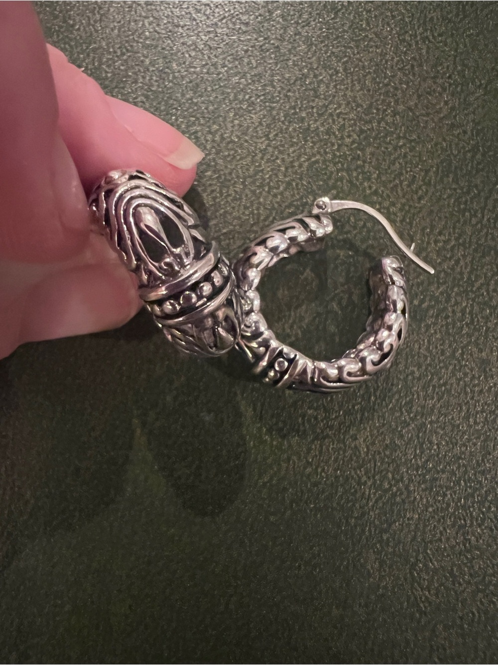 ESPO Sterling Silver Ornate Hoop Earrings - Detailed Filigree Design